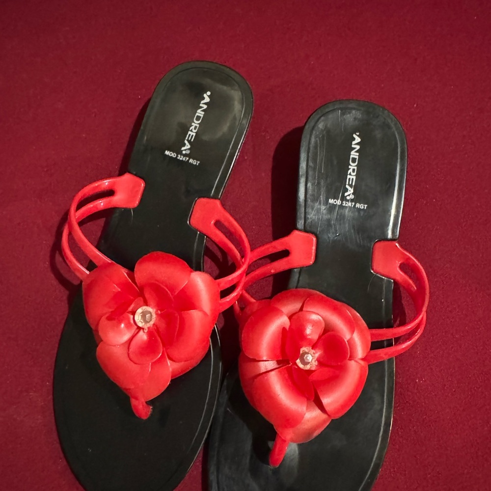 Mia de Andrea Colleccion Mexican Vintage Y2K Women's Sandals Red Floral Design